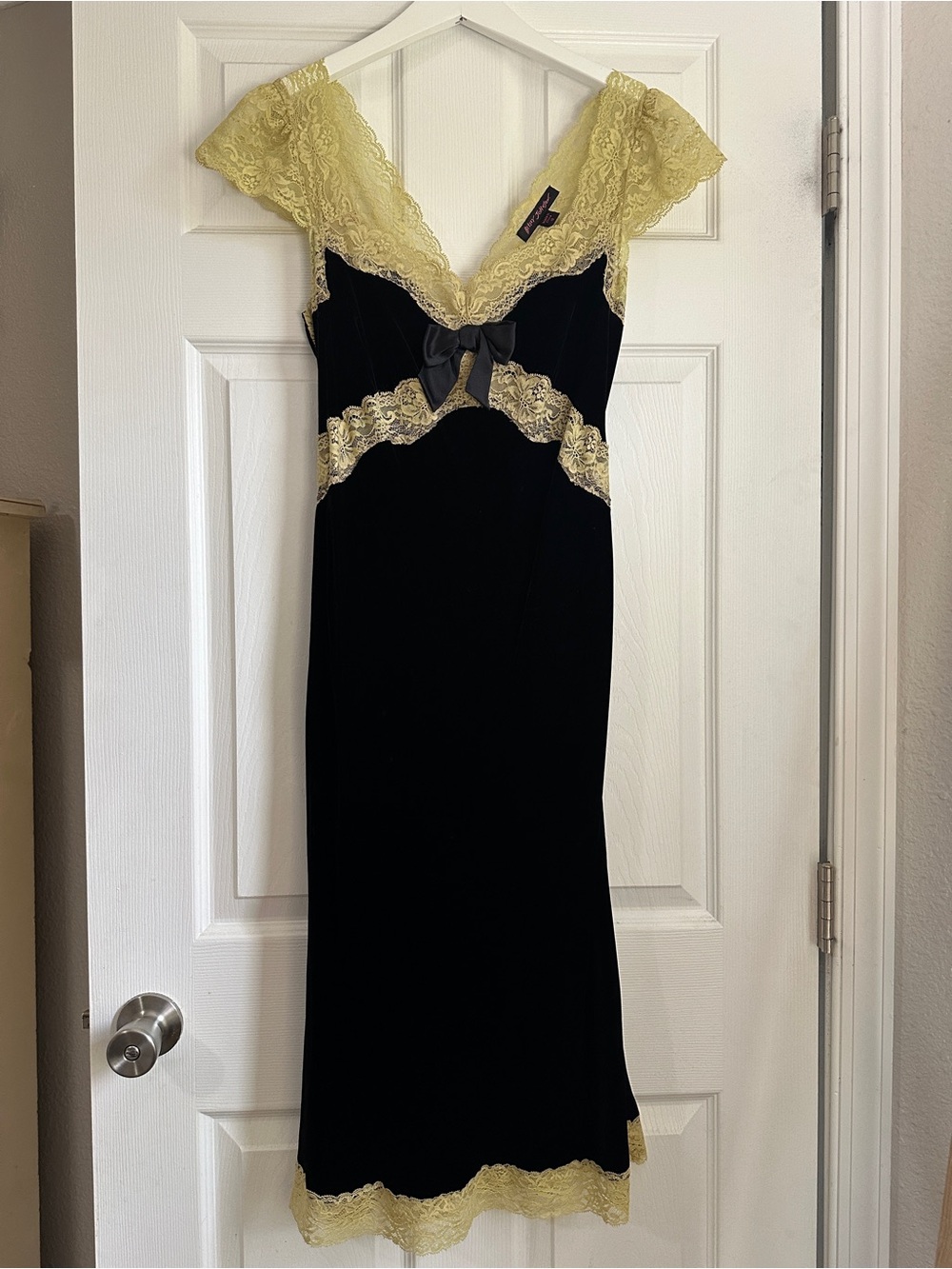 Betsey Johnson Black Velvet Maxi Dress with Gold Lace